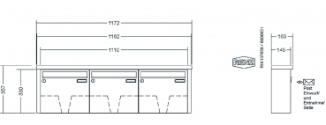 RENZ Briefkastenanlage Aufputz Tetro Kastenformat 370x330x145mm, 3-teilig